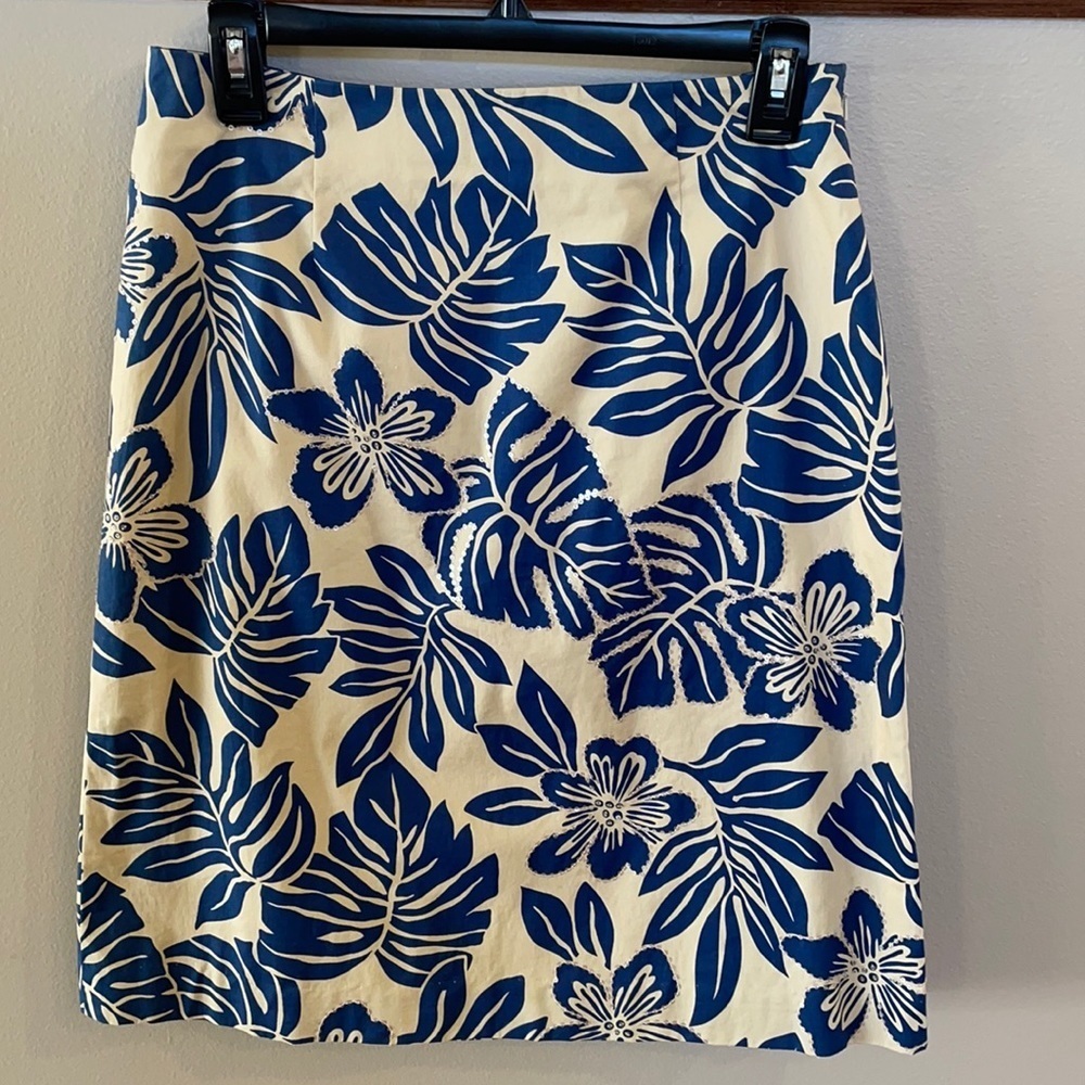 TALBOTS Mini pencil SKIRT leaf motif / outlined sequins Cotton stretch zipped 8